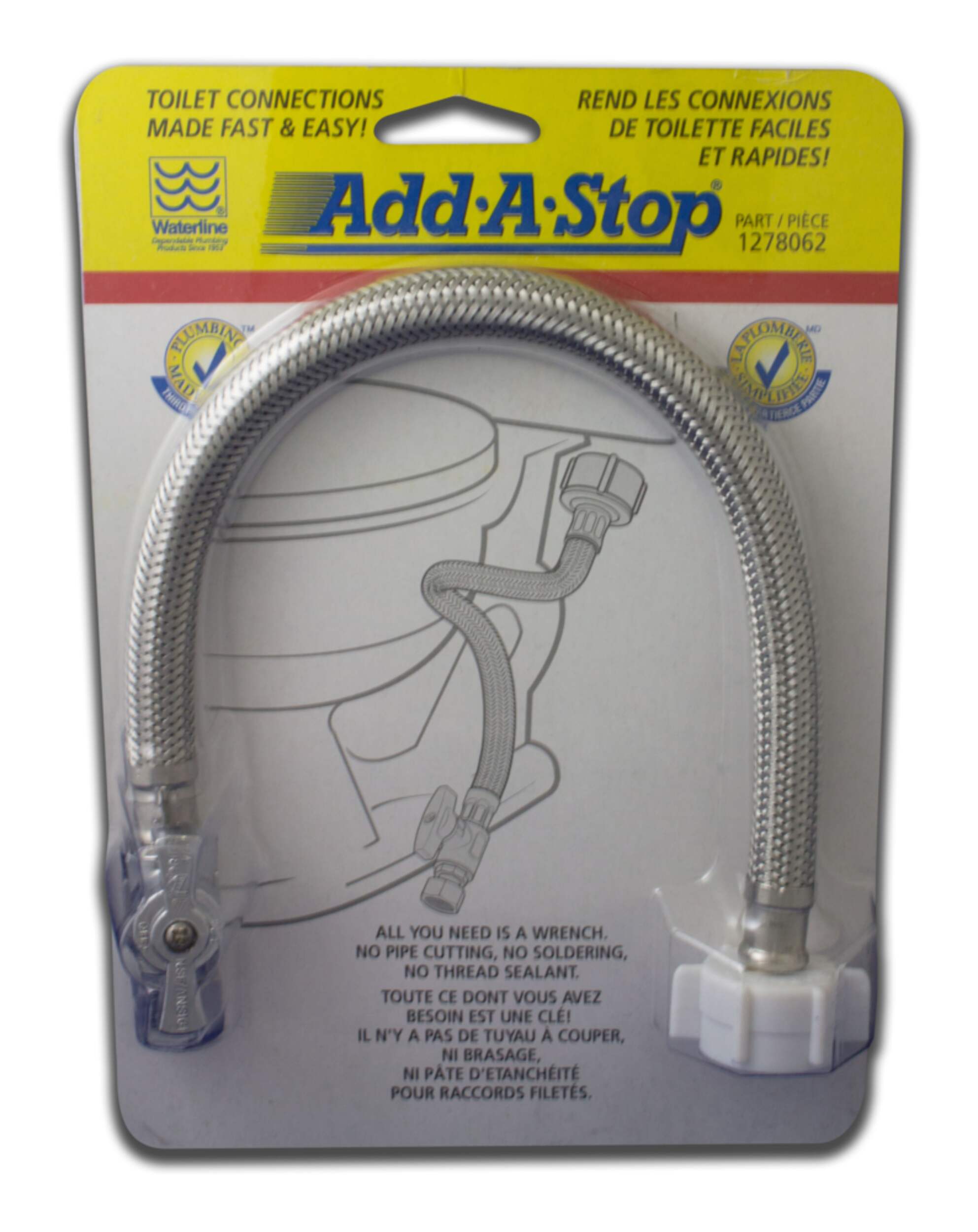 Raccords de toilette Waterline Add-A-Stop, en acier inoxydable, 30,48 cm (12 po) Front_Flat