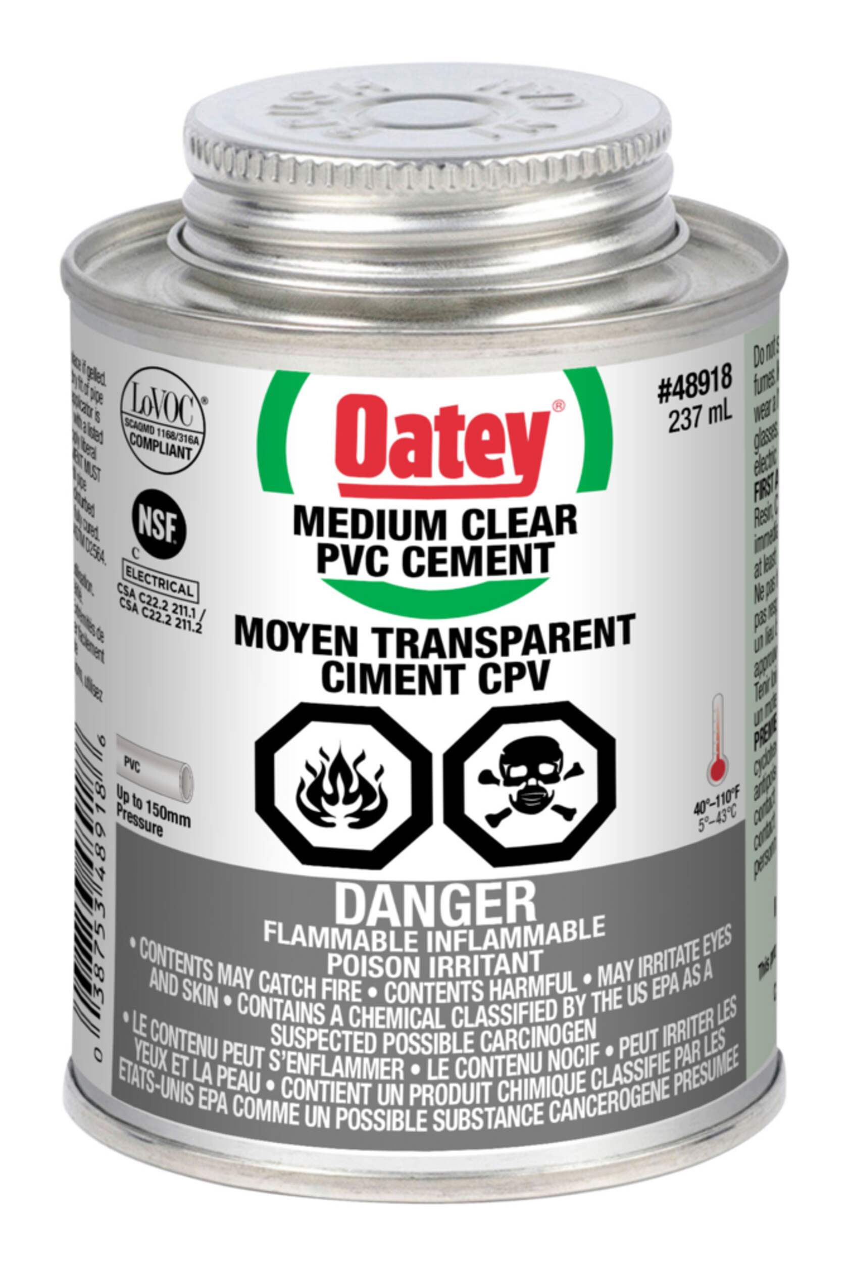 Oatey PVC Cement, Medium Clear, 237-mL Front_Elevated