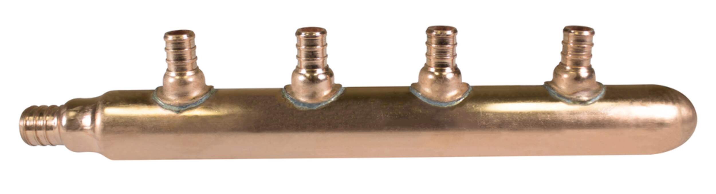 Waterline PEX Copper 4-Ports Manifold Pipe, Plumbing Fittings, 3/4-in Inlet, 1/2-in Outlets Front_Elevated