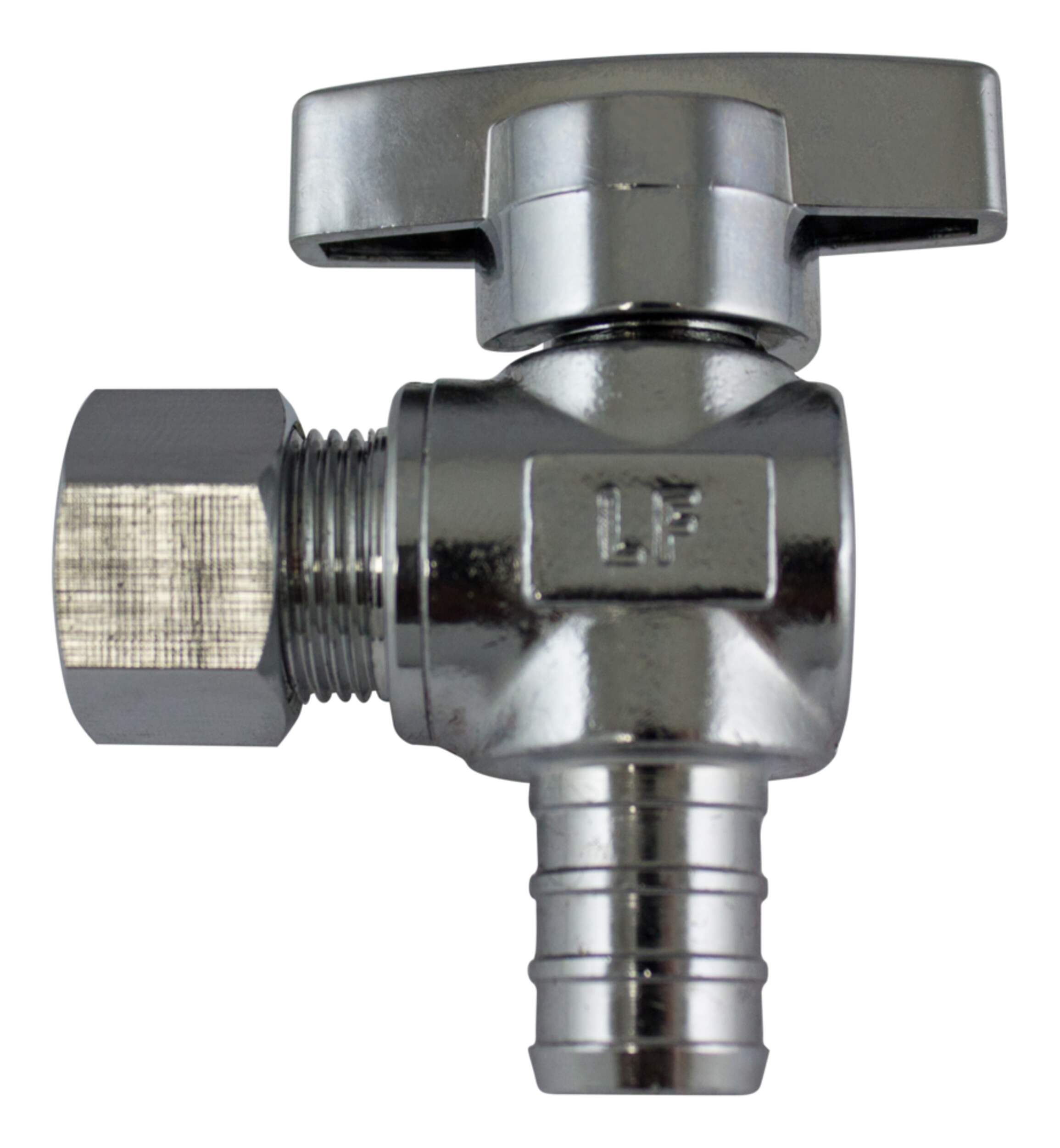 Robinet à bille/robinet d'équerre Waterline en laiton massif pour tuyau PEX, connecteur 1/2 po x compression 3/8 po Front_Flat