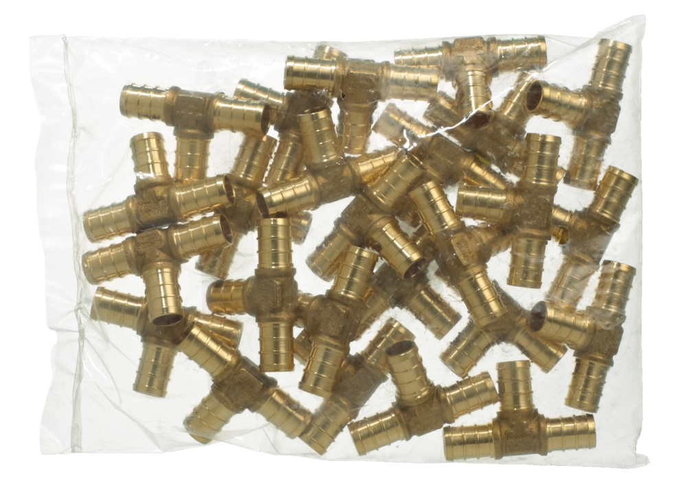 Waterline Solid Brass Tee Fitting Contractor Pack for PEX Pipe, 1/2in