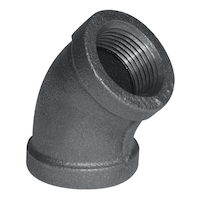 Raccord en coude de 45 degrés en fer galvanisé Aqua-Dynamic, noir, 1/2 po Front_Angled_Right