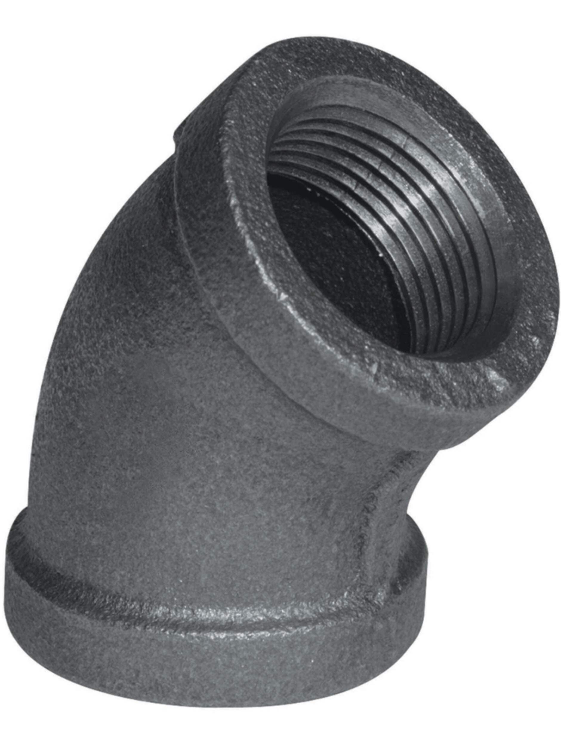 Raccord en coude de 45 degrés en fer galvanisé Aqua-Dynamic, noir, 1/2 po Front_Angled_Right