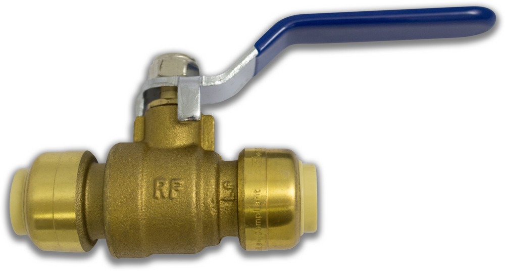 Waterline Push N' Connect Brass Ball Valve with Lever Handle, 1/2in