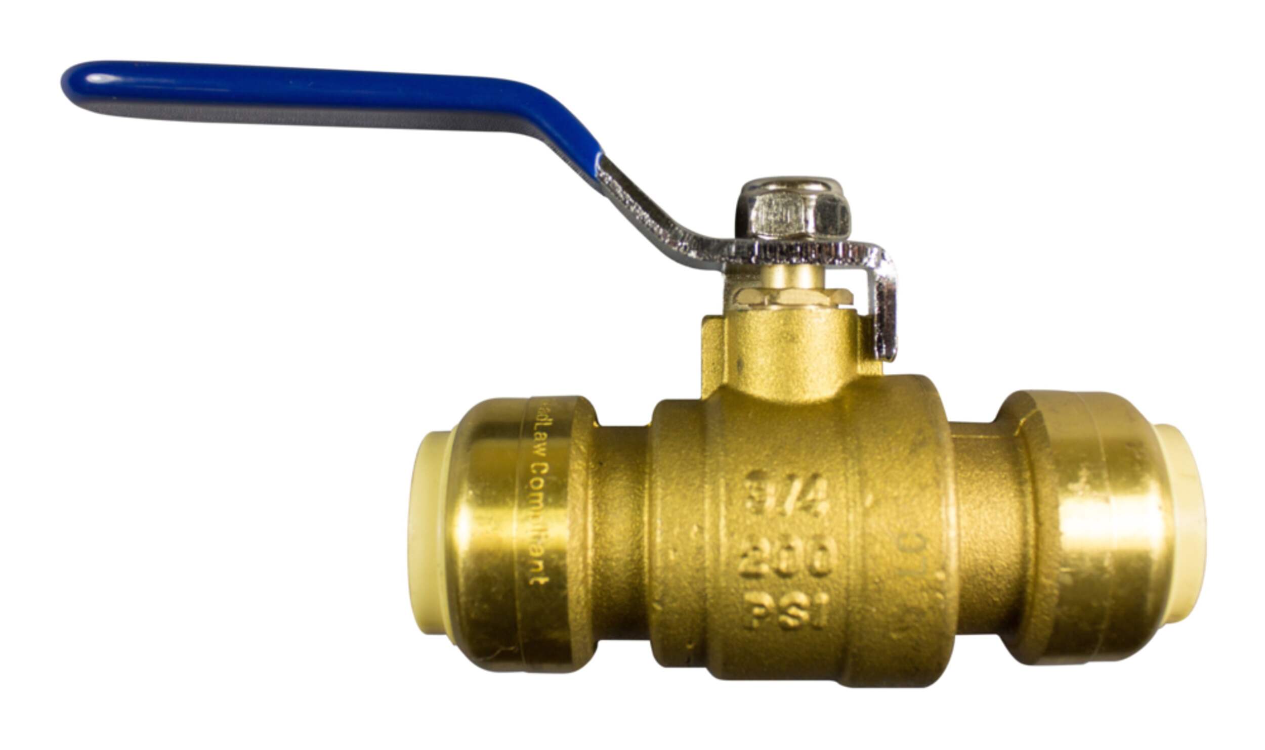 Waterline Push N' Connect Brass Ball Valve with Lever Handle, 3/4in