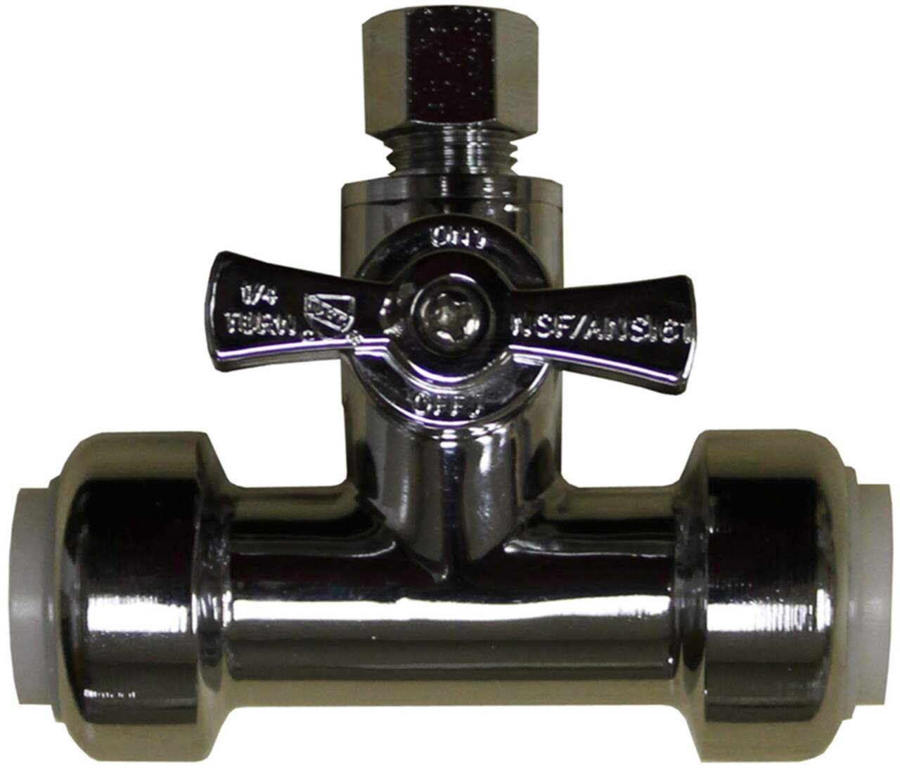 Waterline Push N' Connect Brass Tee Valve, 1/2-in Push x 1/2-in