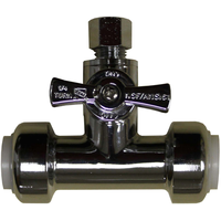 Waterline Push N' Connect Brass Tee Valve, 1/2-in Push x 1/2-in Push x 1/4-in OD Compression