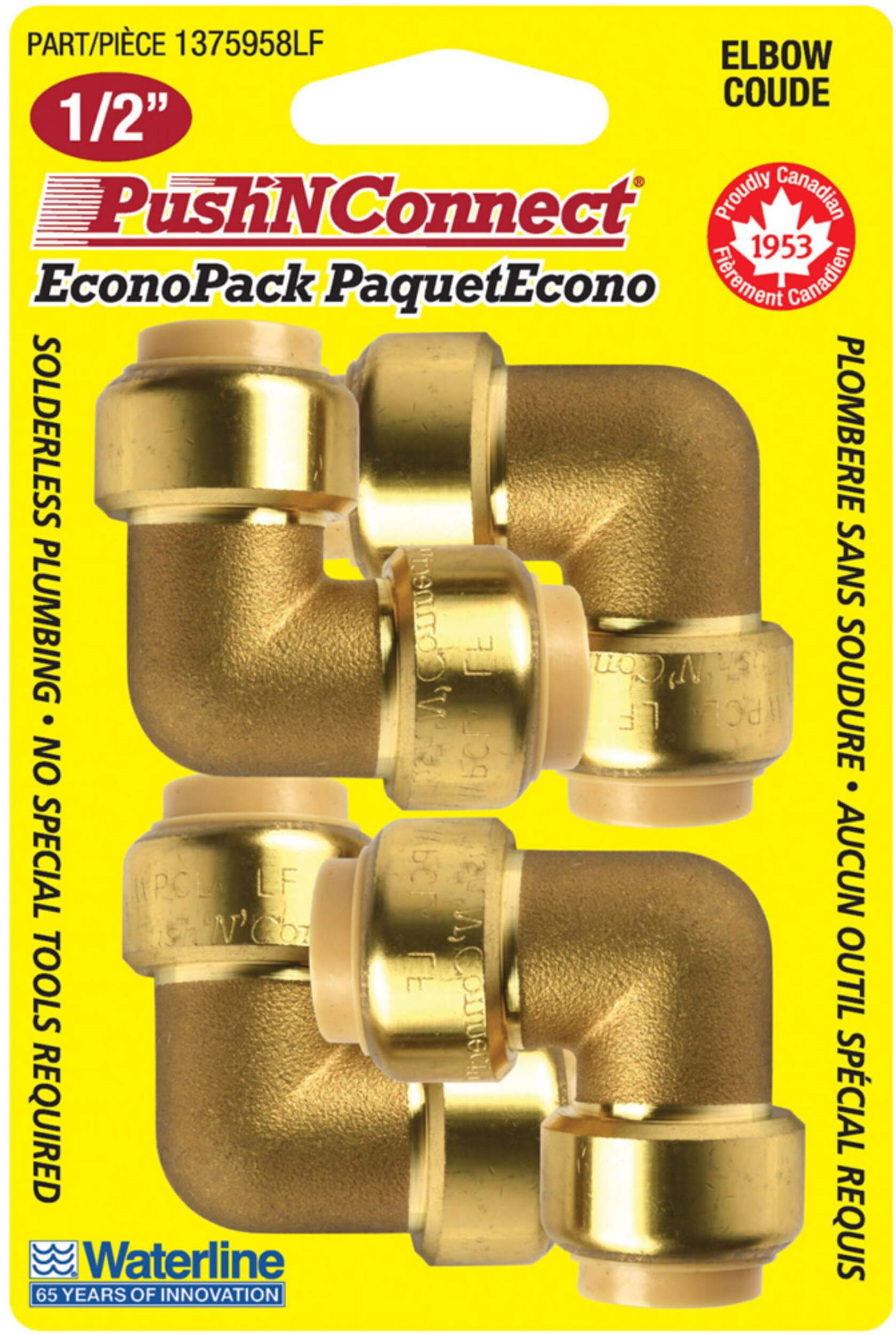Waterline Push N' Connect 90-Degree Elbow, 1/2-in, 4-pk Front_Flat