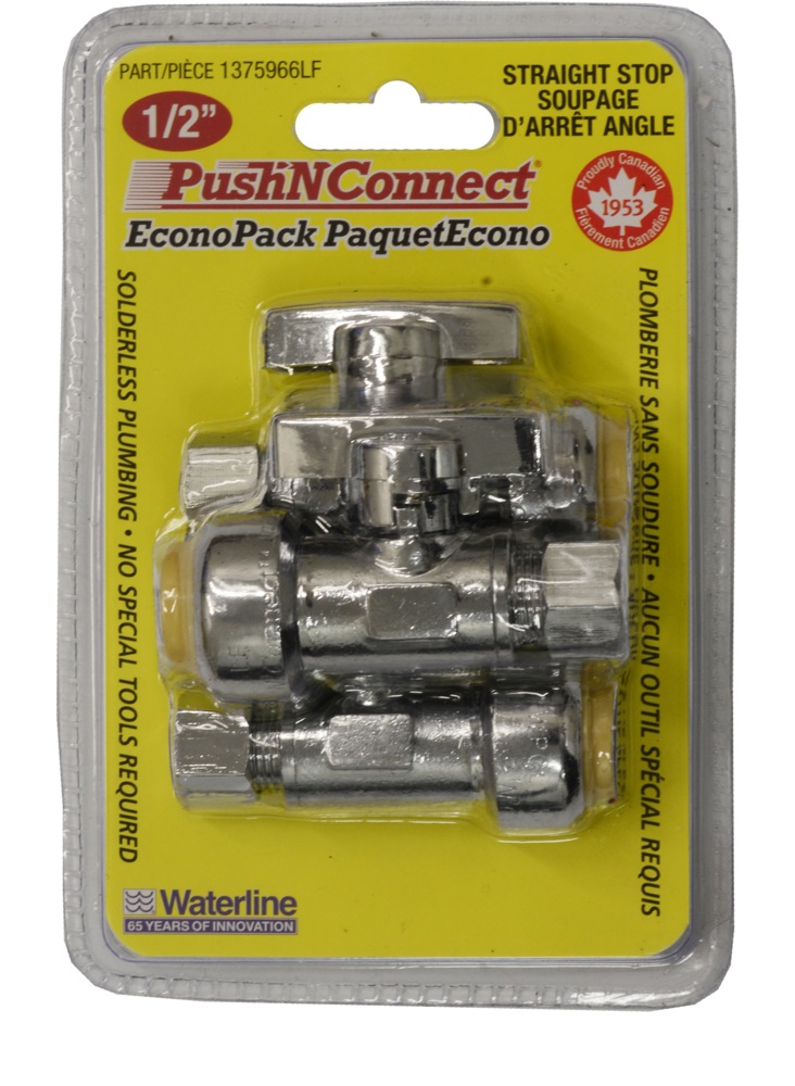 Waterline Push N' Connect Straight Stop Valve Set, 1/2in x 3/8in, 3