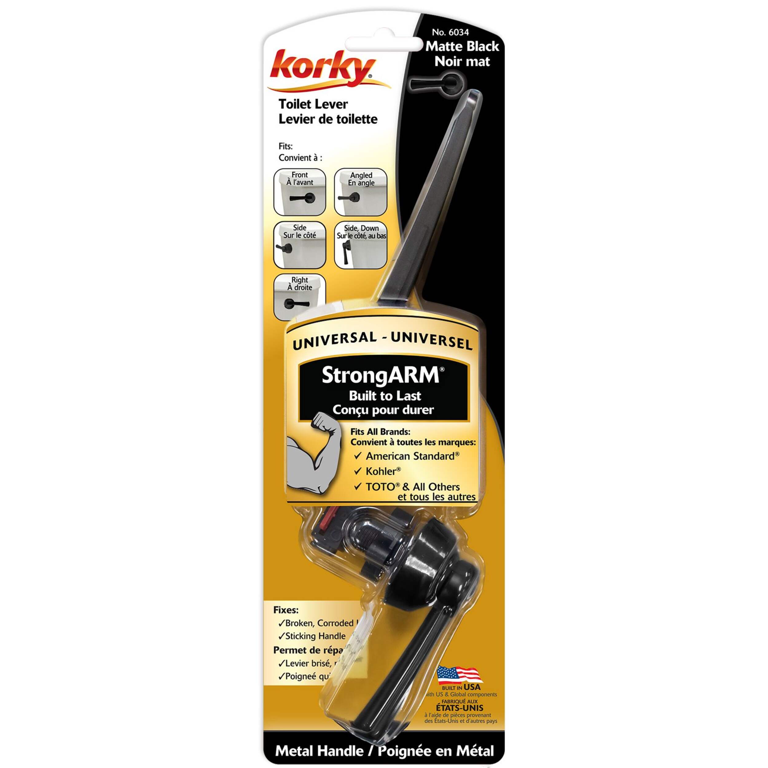 Korky StrongARM Heavy Duty Tank Flush Handle & Lever, Matte Black Front_Flat