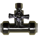Waterline Push N' Connect Brass Tee Valve, 1/2-in Push x 1/2-in Push x 3/4-in OD Compression Front_Elevated
