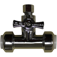 Waterline Push N' Connect Brass Tee Valve, 1/2-in Push x 1/2-in Push x 3/4-in OD Compression Front_Elevated