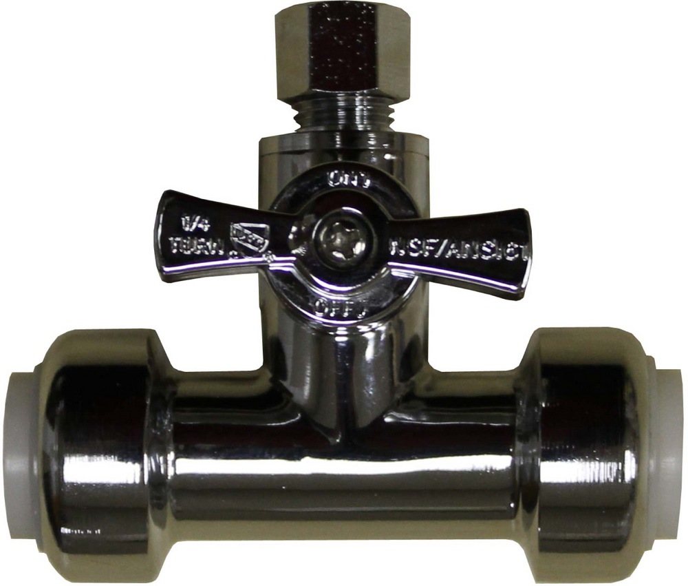 Waterline Push N' Connect Brass Tee Valve, 1/2in Push x 1/2in Push x