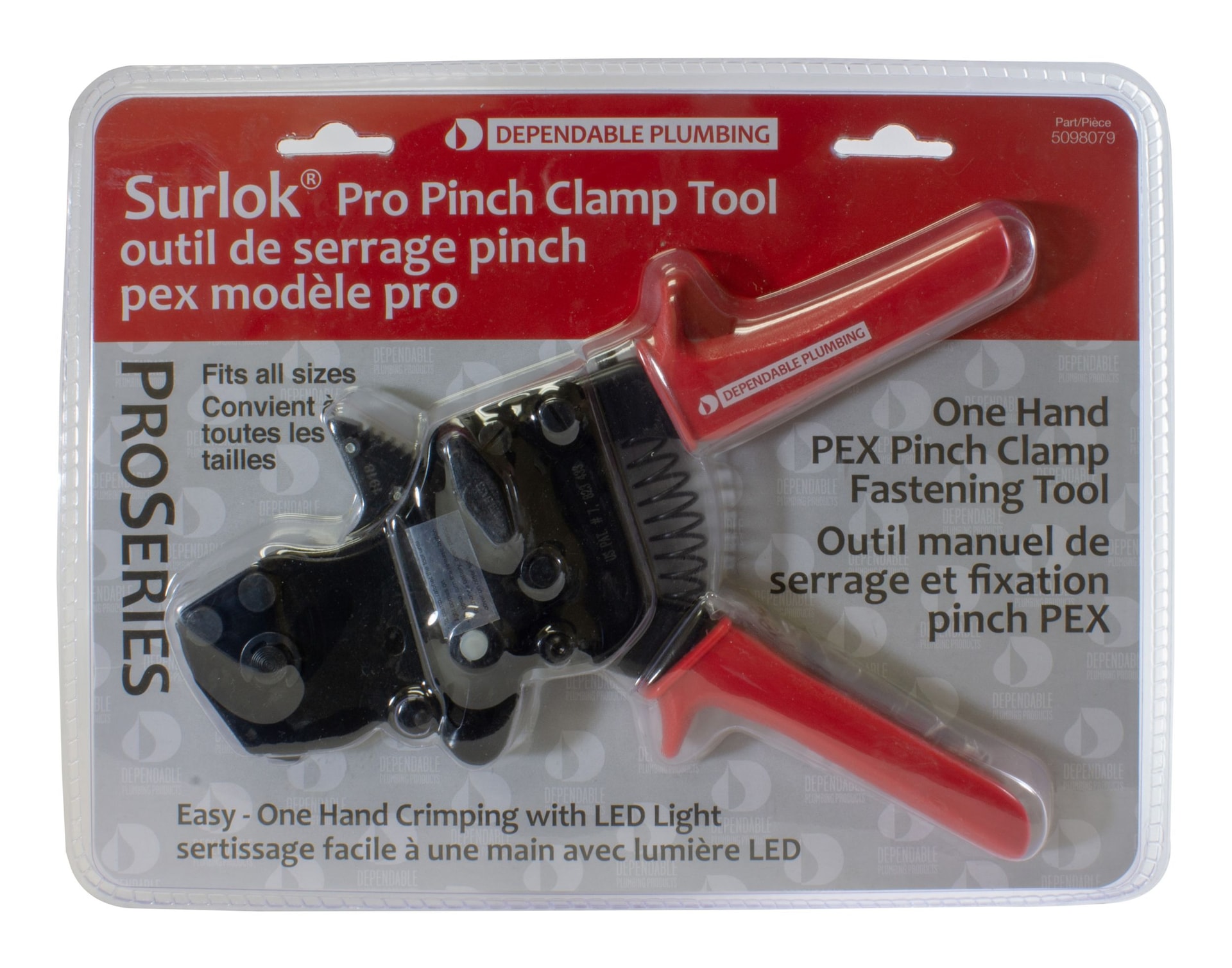 Surlok Pro One Hand PEX Pinch Clamp Tool with LED Light, Fits All Sizes