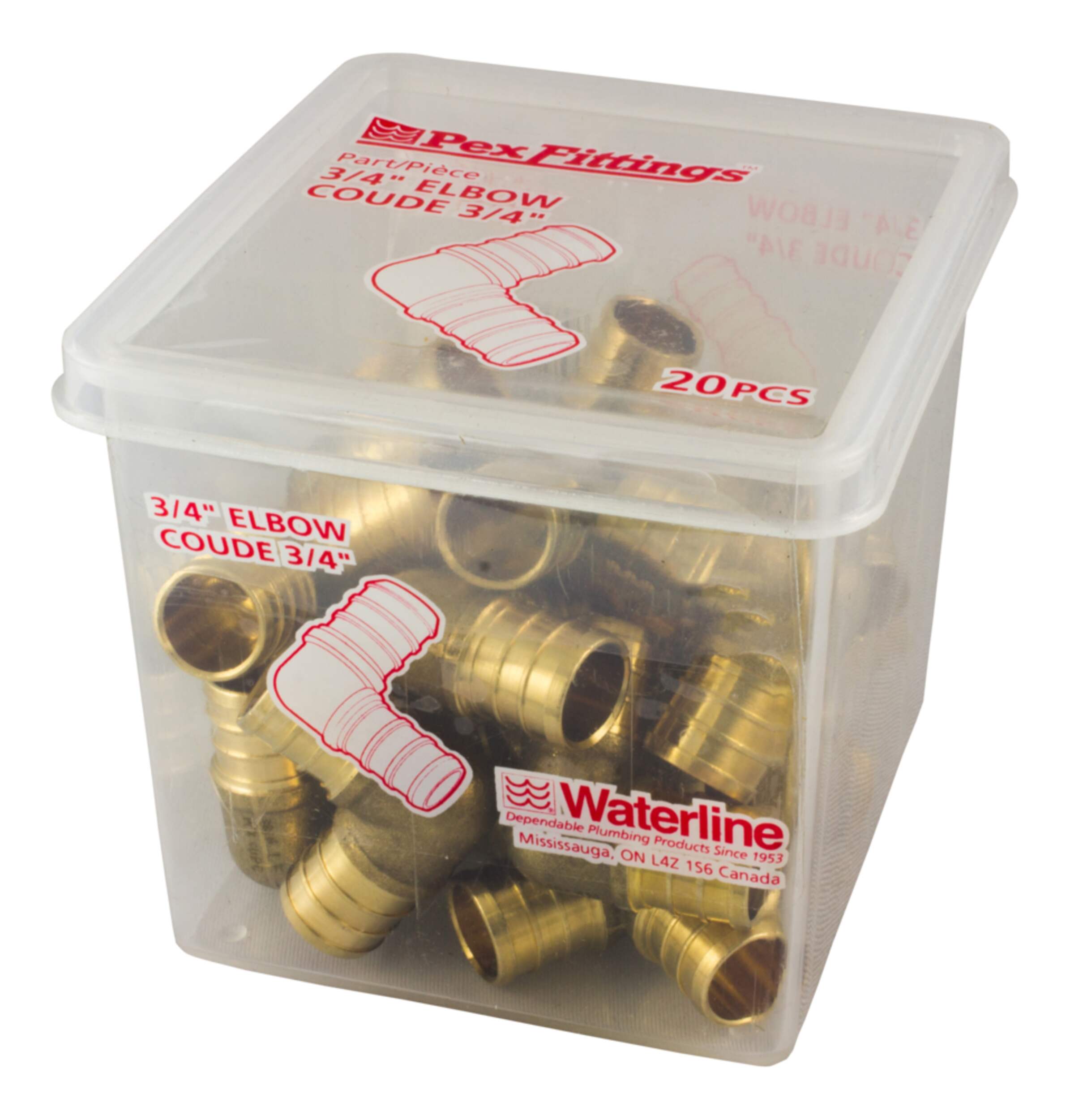 Waterline PEX 90-Degree Elbow, 3/4-in, 20-pk Front_Angled_Left