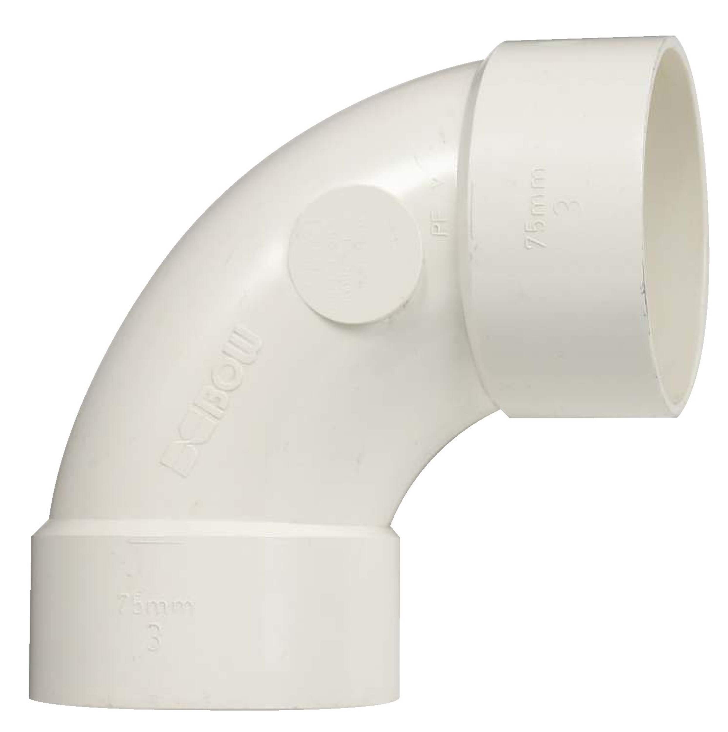 Bow PVC 90-Degree Elbow for Sewer and Drainage Fitting, White, Assorted Sizes Side_Right