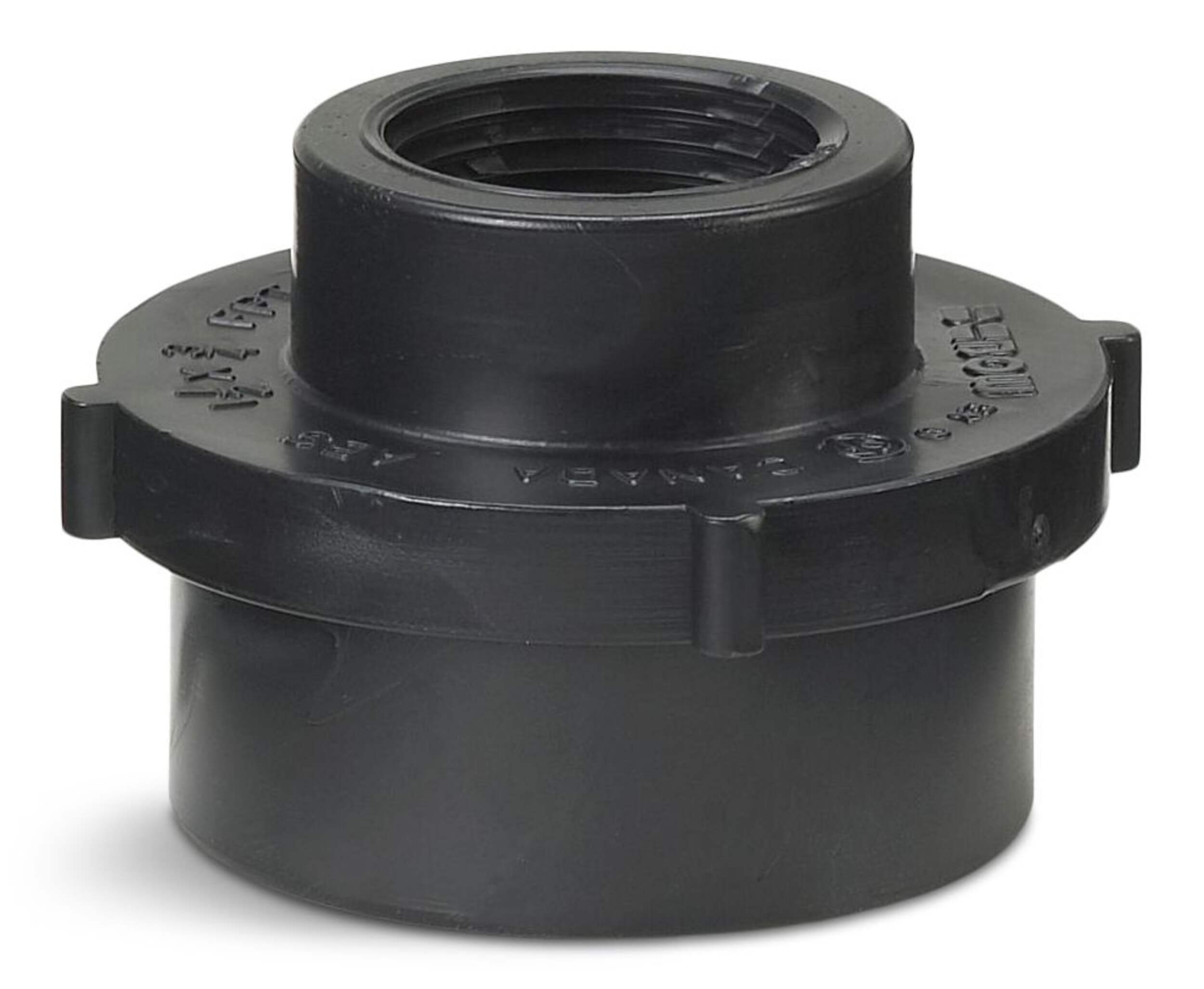 Bow ABS FPT Socket Flush Fitting Bushing, Black, 1-1/2 x 3/4-in Front_Elevated