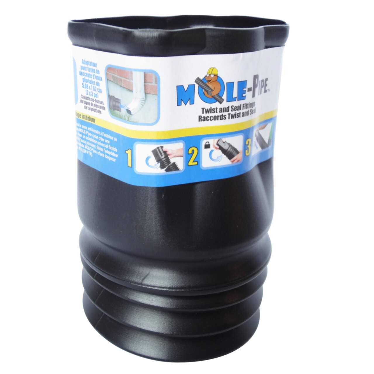 MOLE-PIPE PRO Adaptateur de tuyau de descente flexible Mole-Pipe de Reln,  polypropylène, noir, pour tuyau de 2 à 3 po de diamètre MP0023DA-FTR