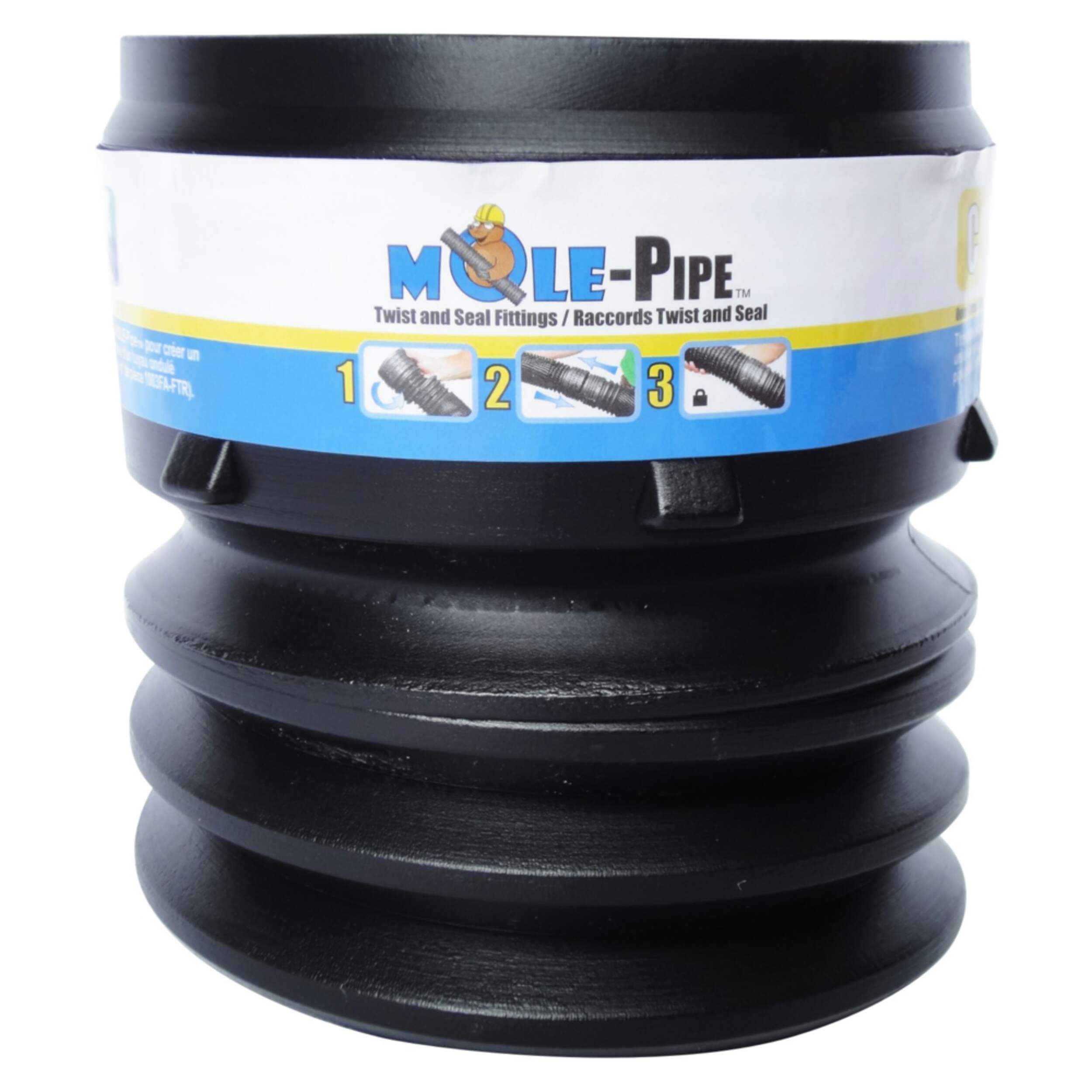 Mole-Pipe Twist and Seal Poly Bendable Male Adaptor Front_Flat