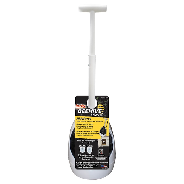 Korky BeehiveMax Hideaway Plunger with Comfort Grip & Drip Tray, 24in