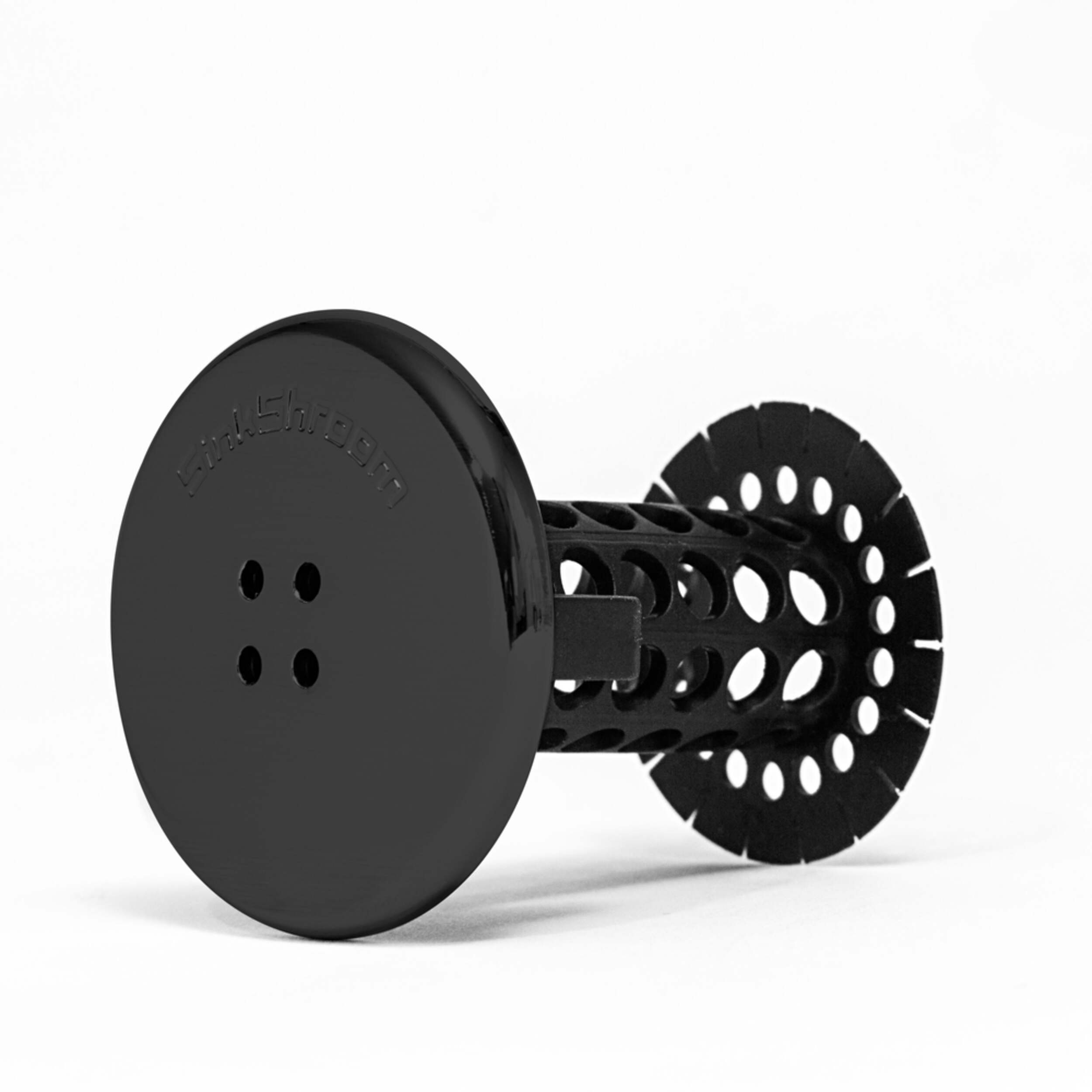 Crépine d'évier et ramasse-cheveux pour salle de bain Sink Shroom, noir mat Front_Angled_Left