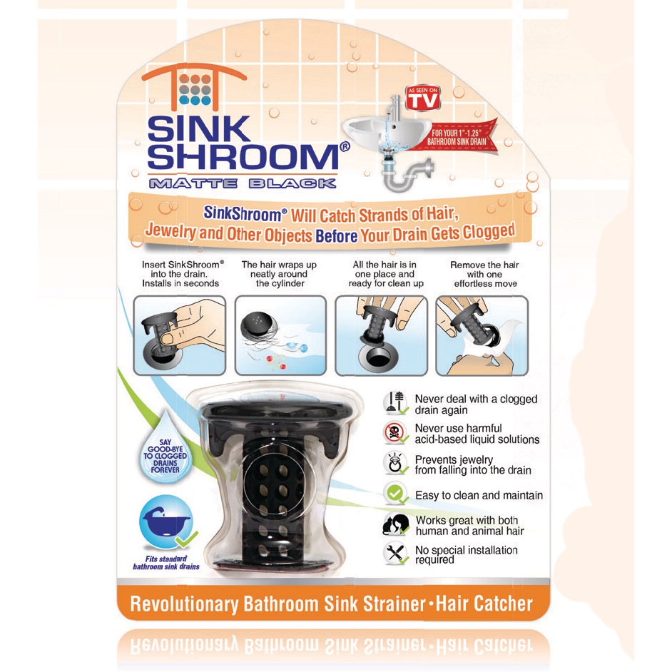 Sink Shroom Bathroom Sink Strainer & Hair Catcher, Matte Black