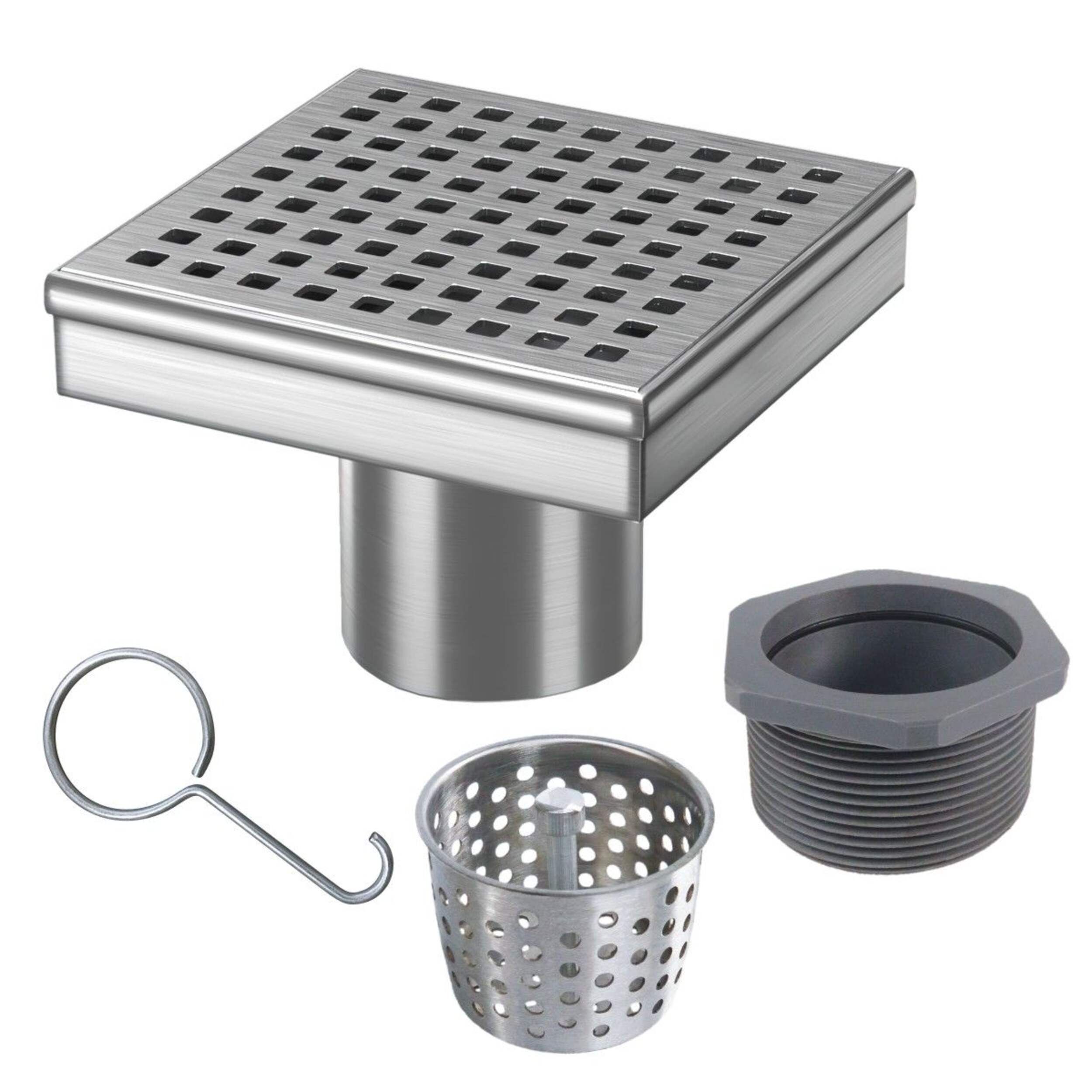 RELN Square Shower Drain, Stainless Steel, 4-in x 4-in Composite_or_Mixed