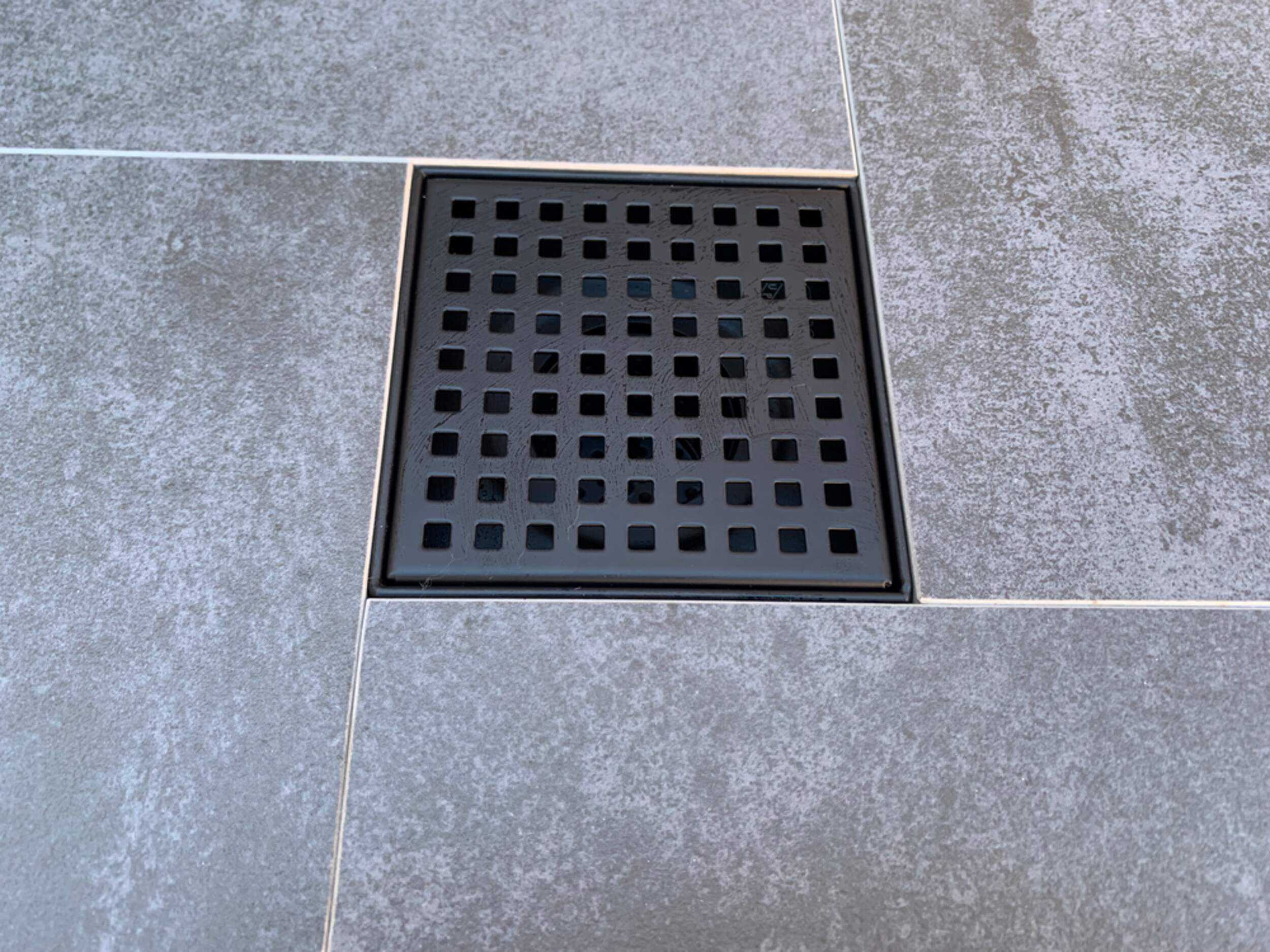 RELN Square Shower Drain, Rust Resistant, Matte Black, 4 x 4in