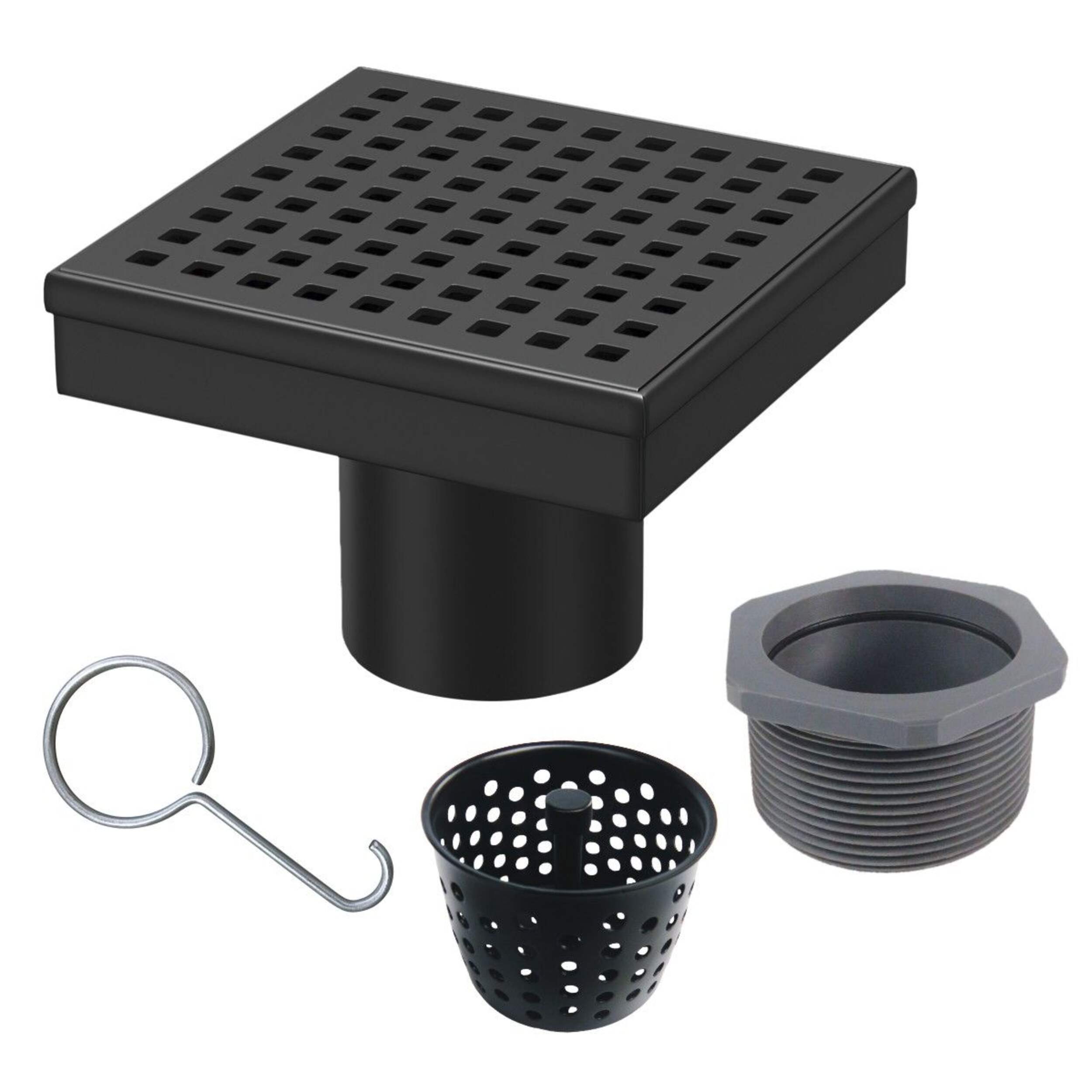 RELN Square Shower Drain, Rust Resistant, Matte Black, 4 x 4-in Composite_or_Mixed