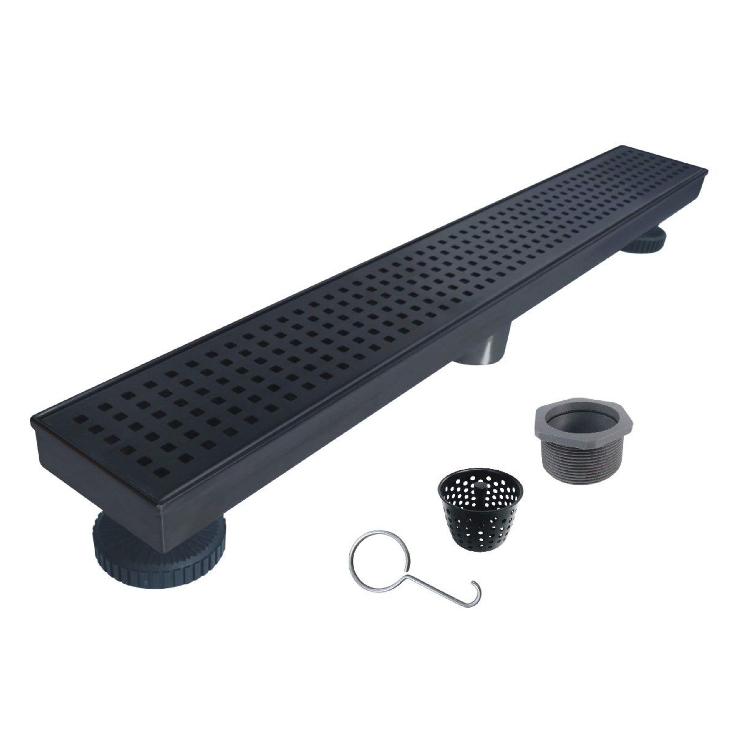 RELN Linear Shower Drain with Removable Grate, Matte Black, 24-in Composite_or_Mixed
