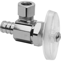 BrassCraft Angle Valve, 1/2 in. Nom Crimp PEX Barb x 3/8 in. O.D. Comp, Chrome Front_Angled_Right