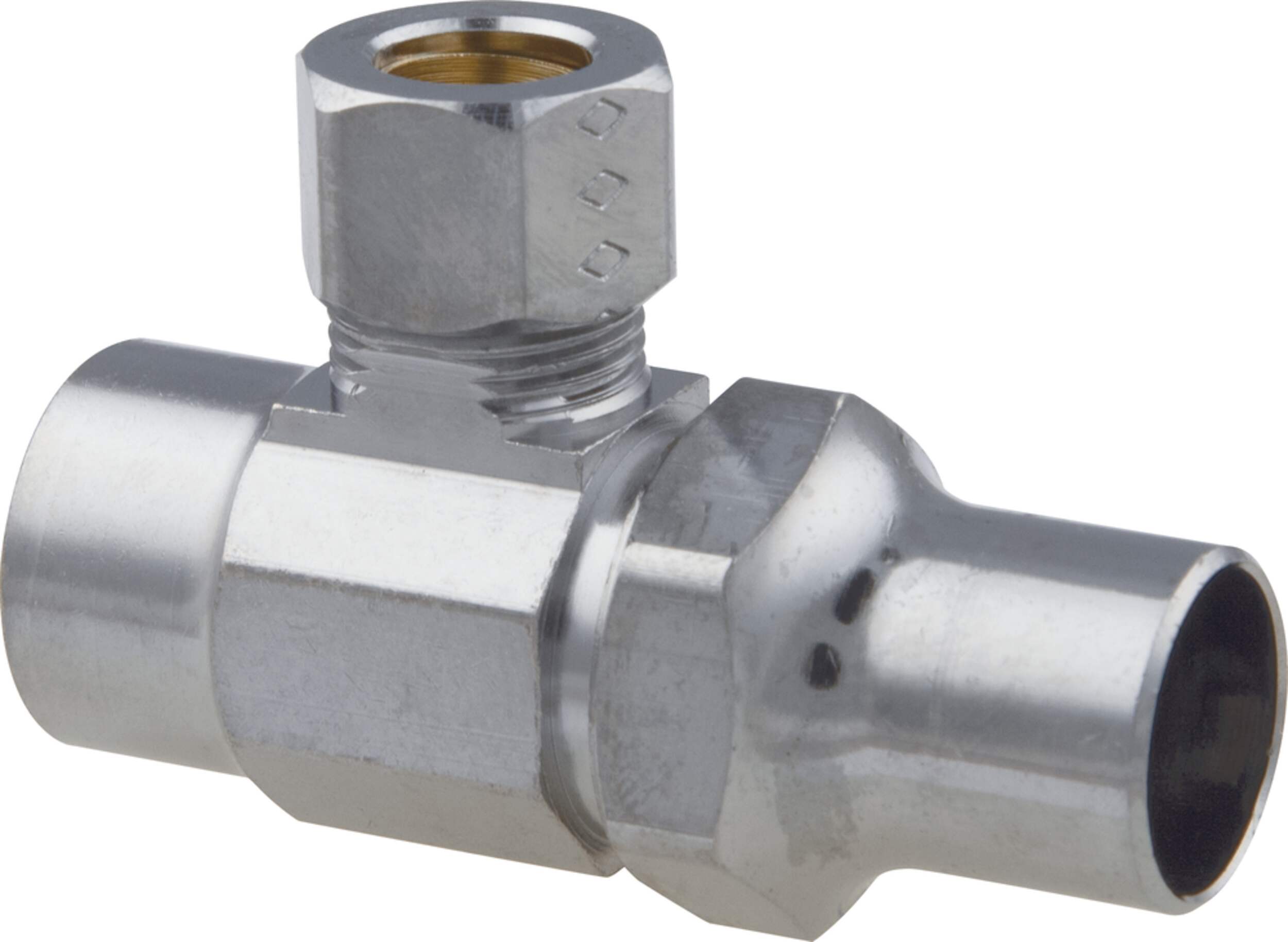 BrassCraft Angle Valve, 1/2" Nom Sweat x 3/8" OD Comp, Chrome Front_Angled_Right