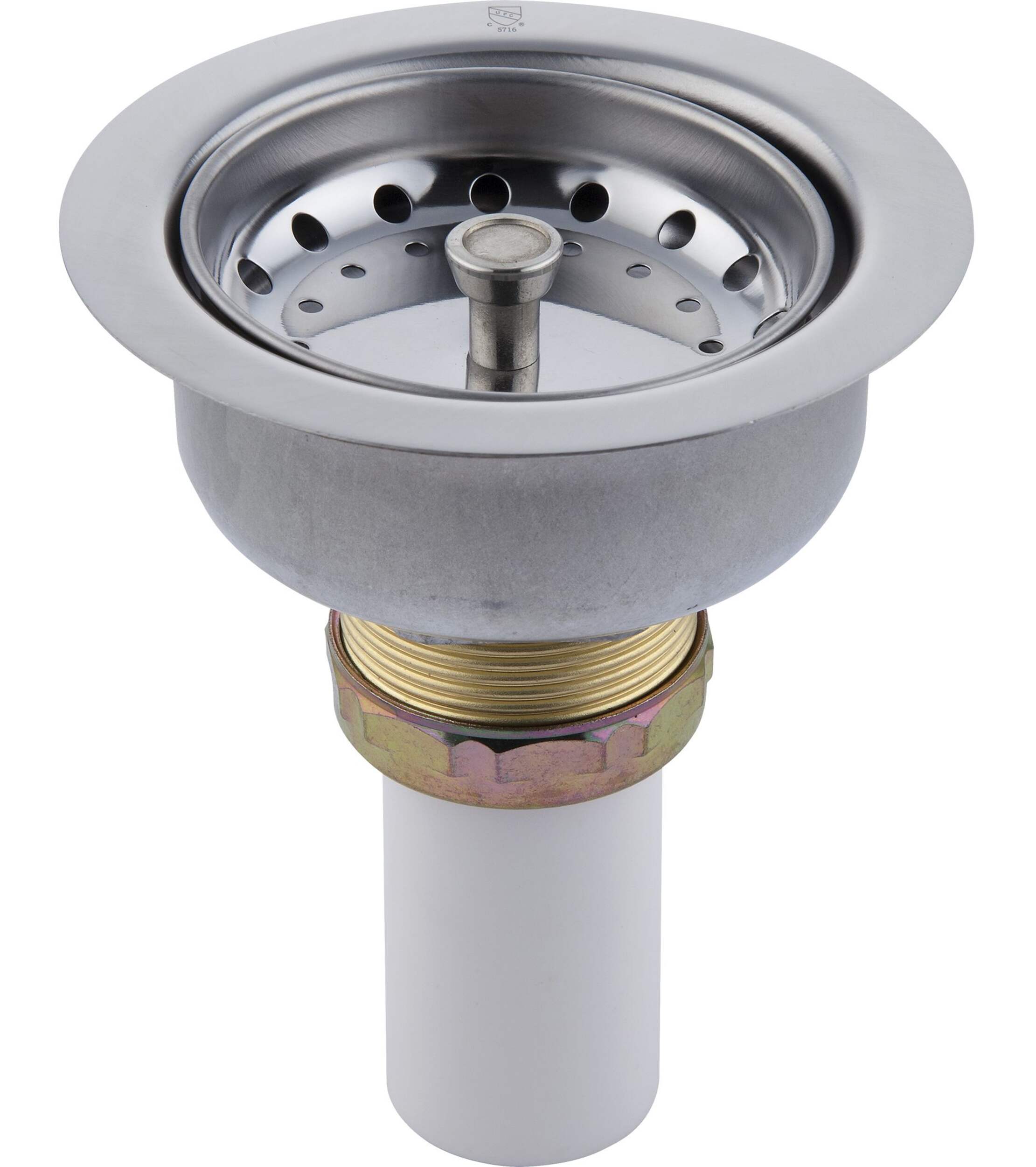 PlumbShop Assembled Kitchen Basket Strainer, Chrome Finish Front_Elevated