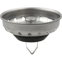 Crépine à panier de cuisine encliquetable en acier inoxydable PlumbShop, fini chromé Front_Elevated