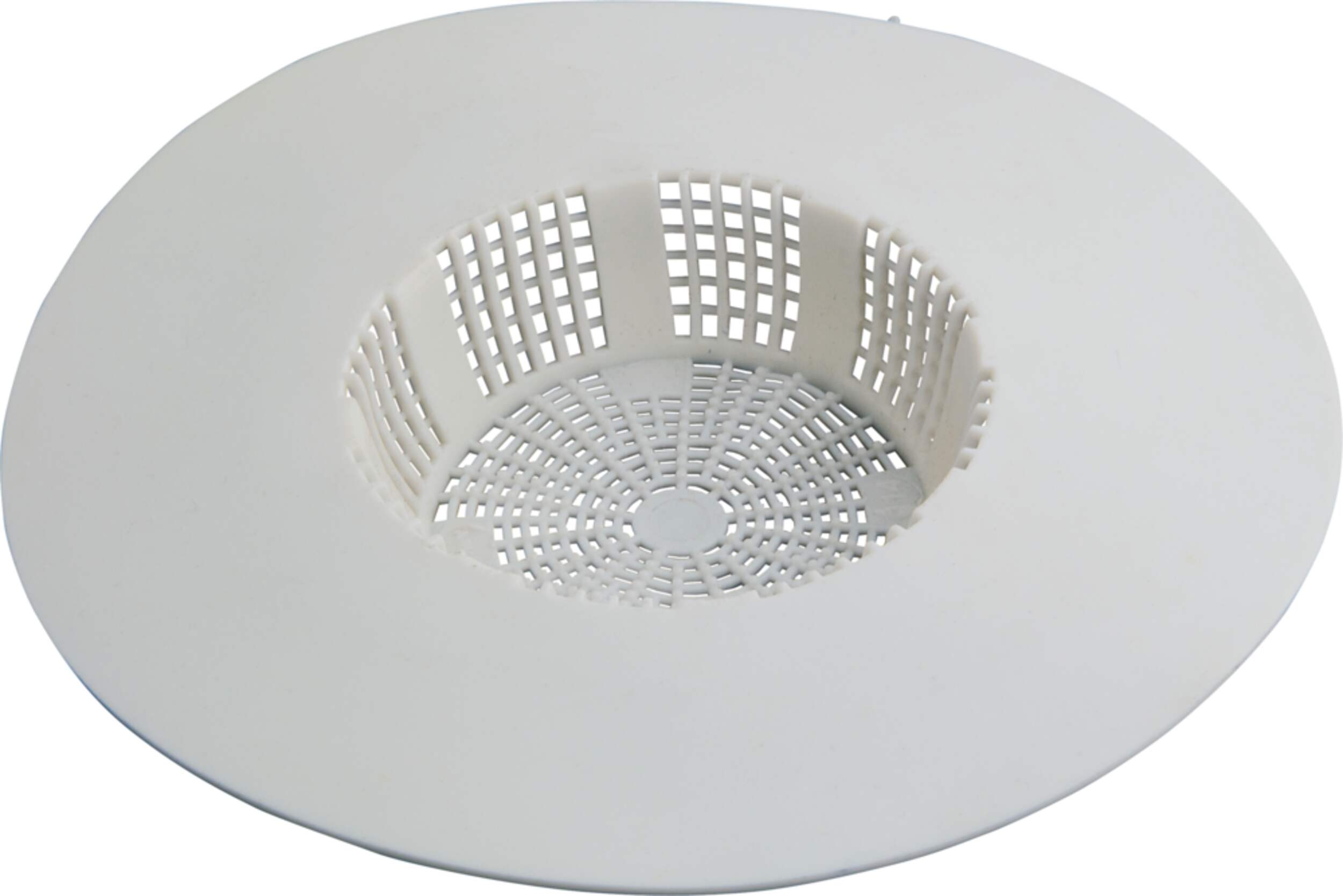 Crépine et protège-drain pour cheveux en plastique PlumbShop, blanc Front_Elevated