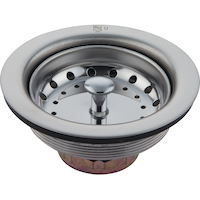 Crépine à panier de cuisine PlumbShop en acier inoxydable avec trousse d'assemblage, convient aux drains de 3,5 po Front_Elevated