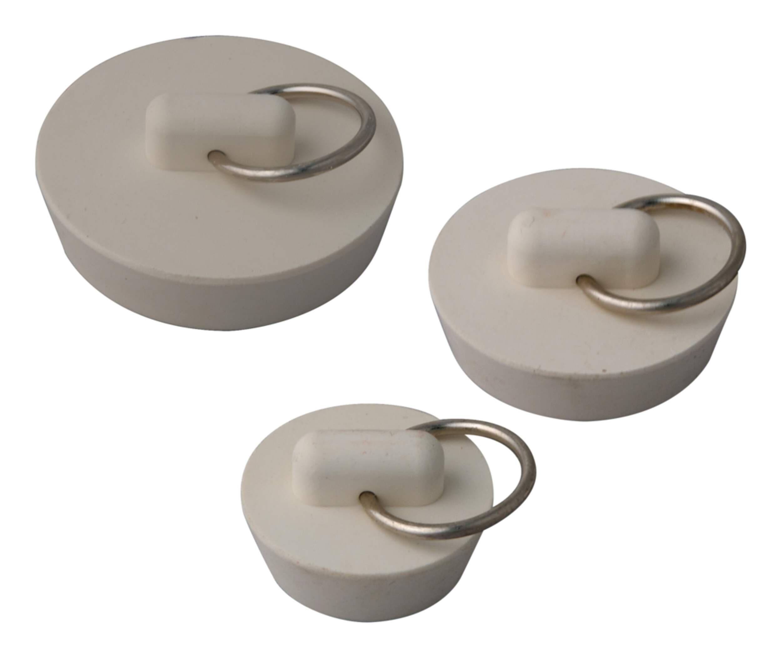 PlumbShop Rubber Sink/Basin Stopper, Assorted Sizes, 3-pk Front_Elevated