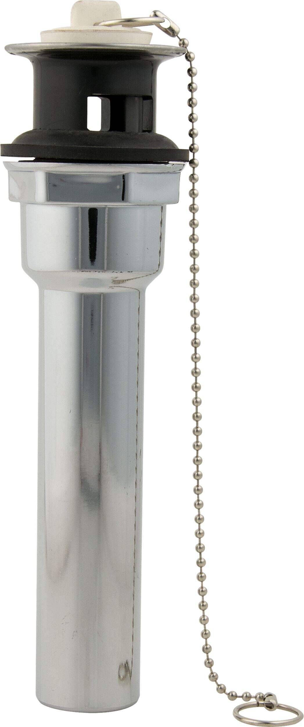 PlumbShop Chromed Brass Lavatory Strainer Drain Assembly with Chain and Plug, 1-1/4 x 6-in Front_Flat