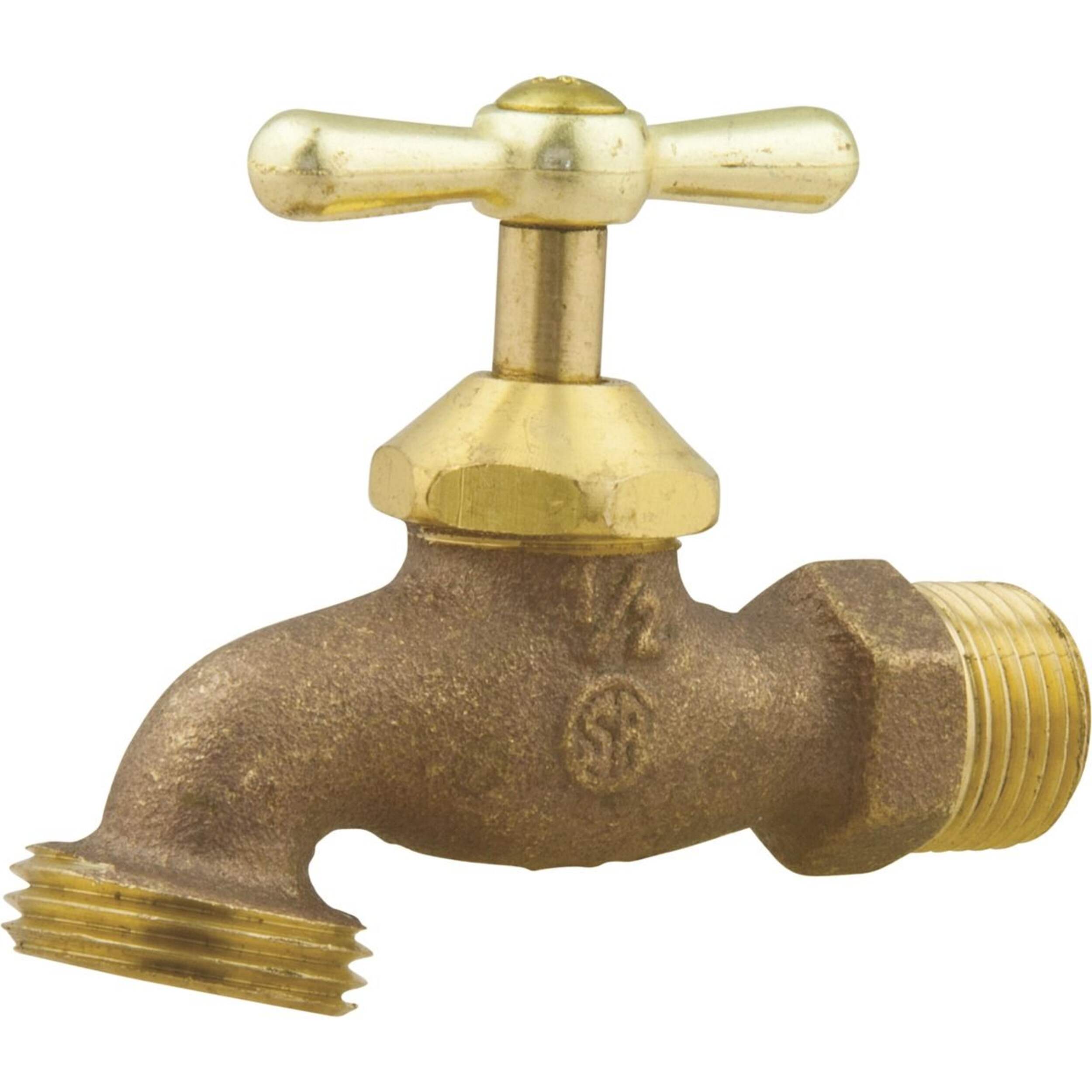 PlumbShop Rough Brass Threaded Tap for Outdoor & Indoor Use, 1/2-in Front_Three_Fourths_Angled_Left