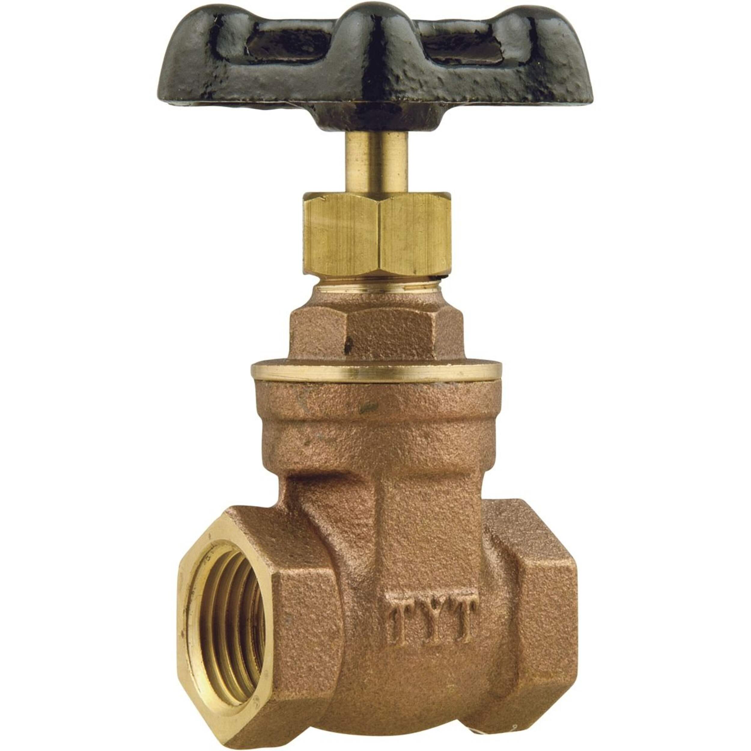 PlumbShop Rough Brass Gate Valve for Outdoor & Indoor Use, 1/2-in Front_Angled_Right