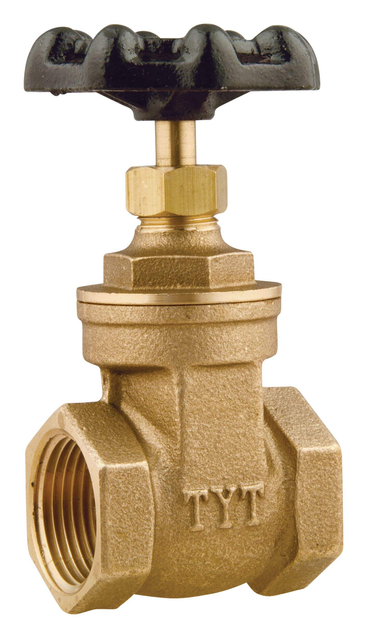 Robinet-vanne PlumbShop en laiton brut pour usage extérieur et intérieur, 1 po Front_Angled_Right