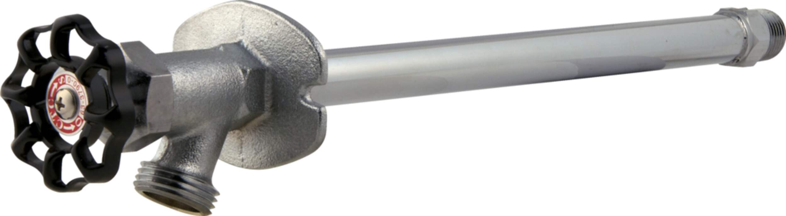 Prise d'eau murale antigel en laiton brut PlumbShop, 10 po Front_Angled_Left