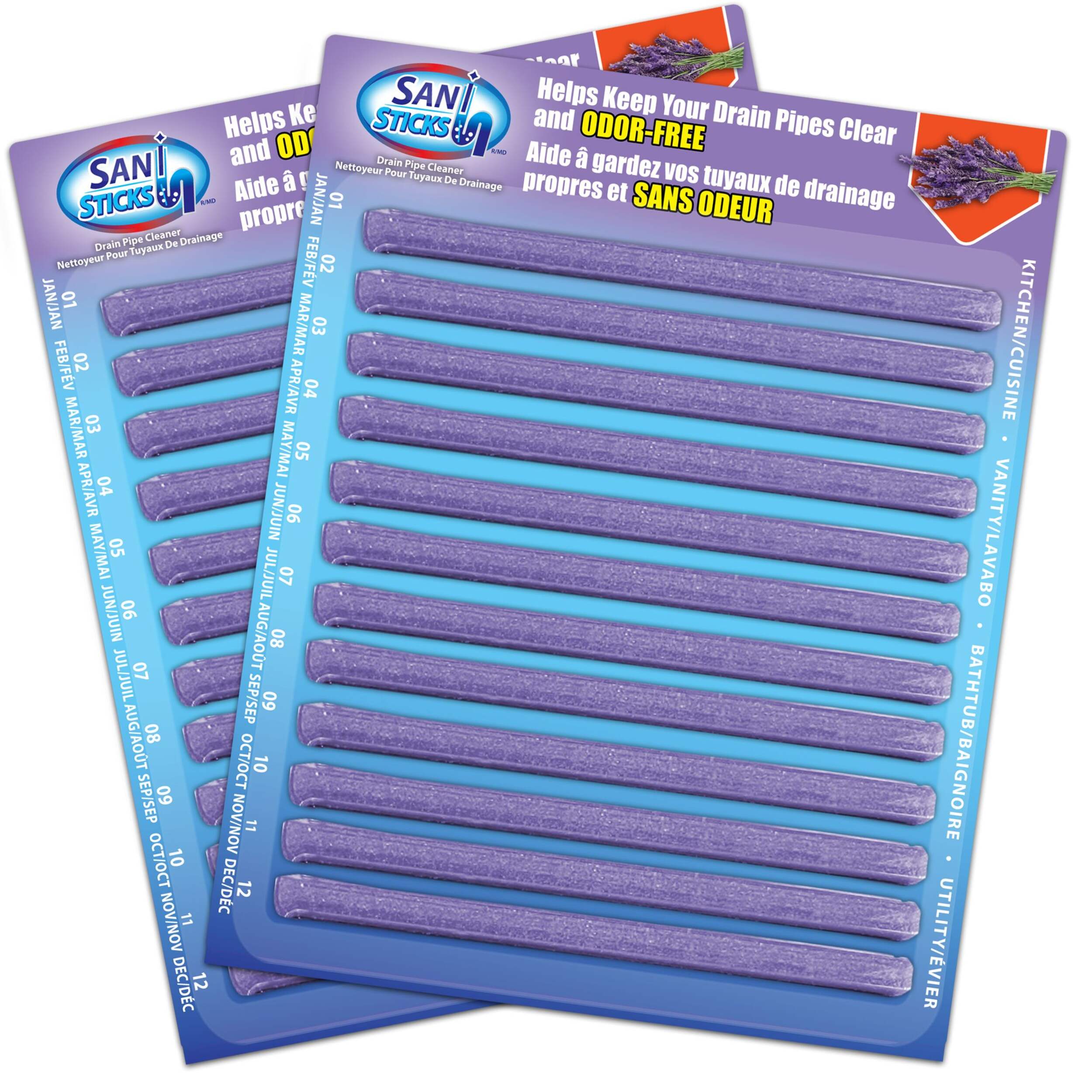 Sani Sticks Odour-Free Drain Pipe Cleaner, Lavender Front_Flat