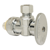 PlumbShop Chrome Plated Angle Valve, 1/2-in Nom. Push Connect x 3/8-in OD Comp Front_Angled_Right