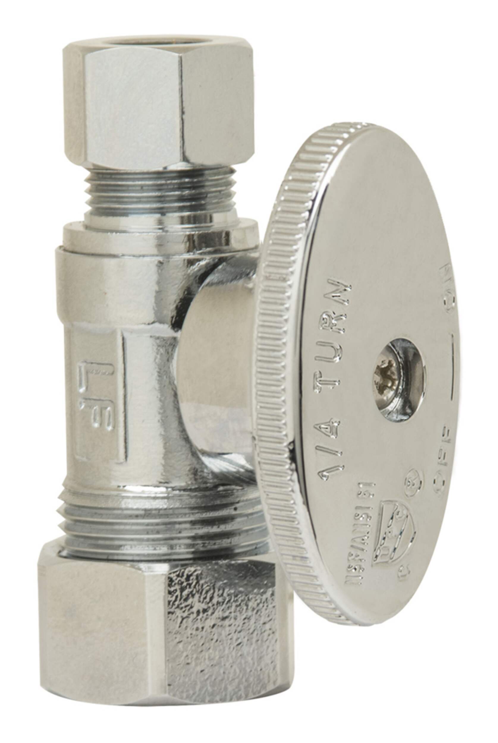 PlumbShop Chrome Plating Mini Valve, 1/2-in Nom. Comp x 3/8-in OD Comp Front_Angled_Right