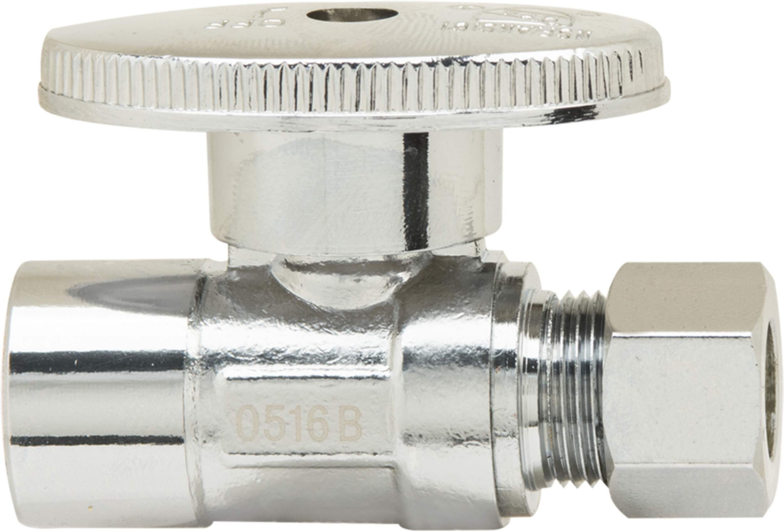 Mini-soupape chromée PlumbShop, raccord à souder nominal 1/2 po x extrémité à compression 3/8 po DE Front_Elevated