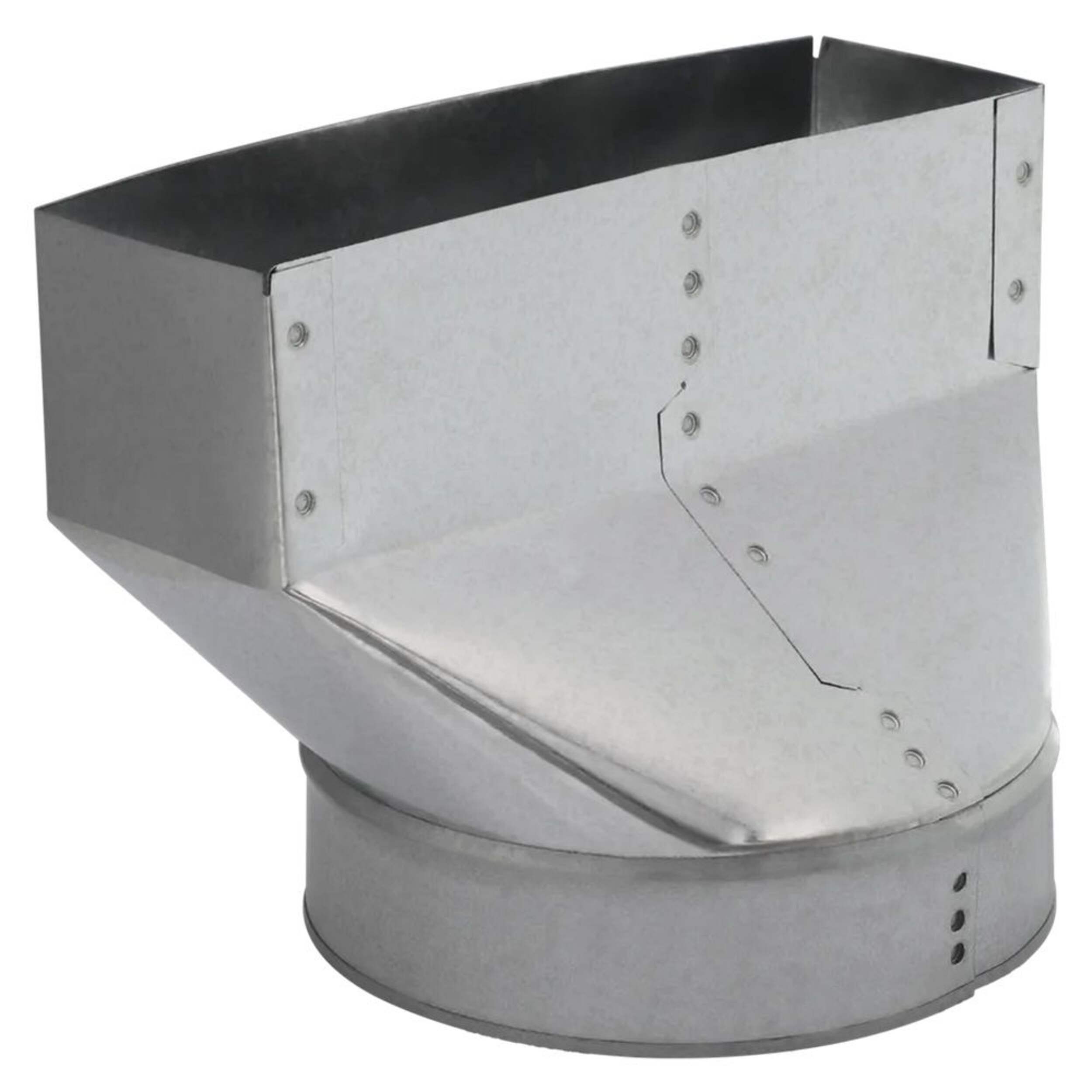 Imperial Universal Boot For In-Line Transition From Round Pipe, Galvanized Steel, 4 x 10-in, 5-in Diameter Front_Three_Fourths_Angled_Right