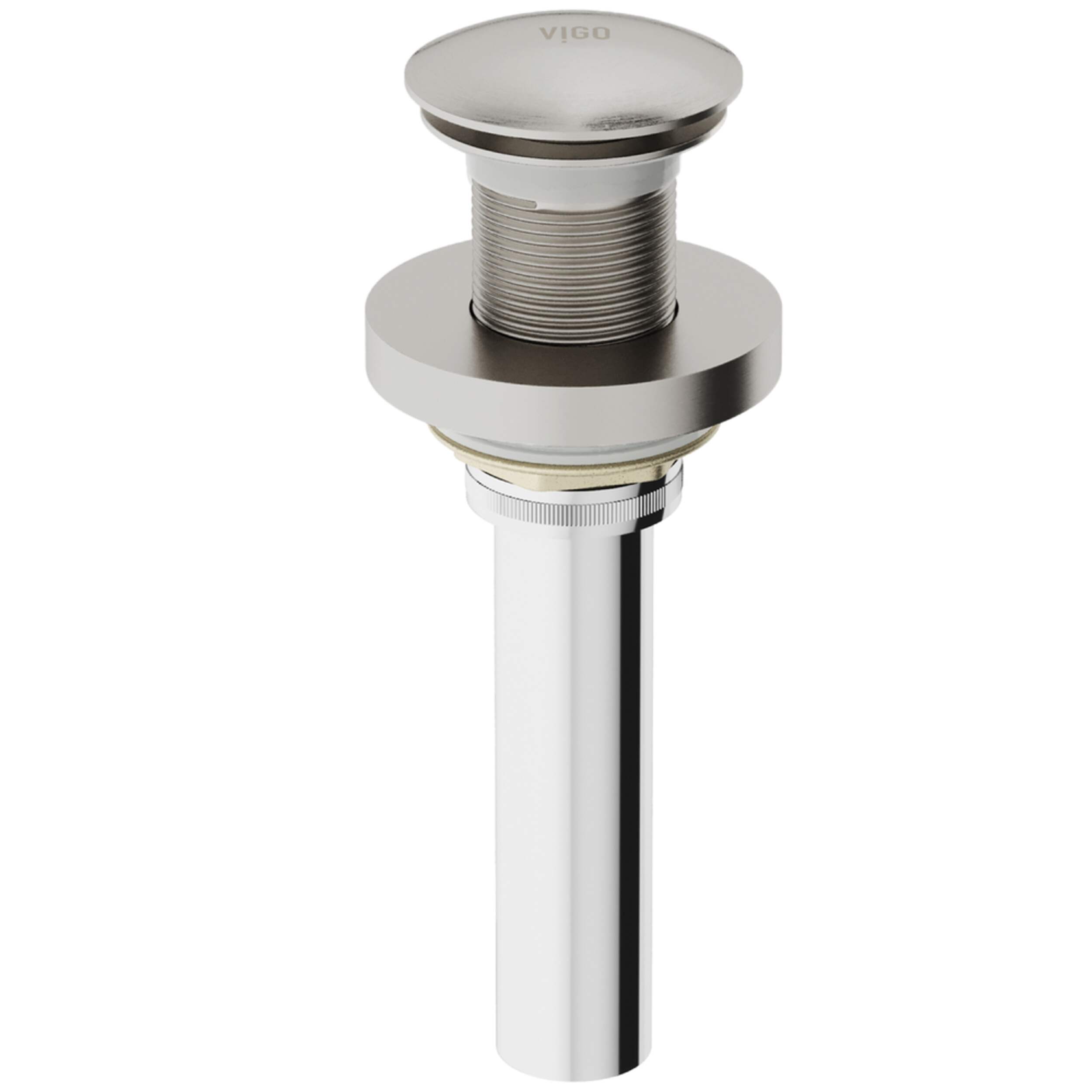 VIGO Solid Brass Vessel Bathroom Sink Pop-Up Drain, Fits 1-3/4-in Hole, Brushed Nickel Front_Elevated