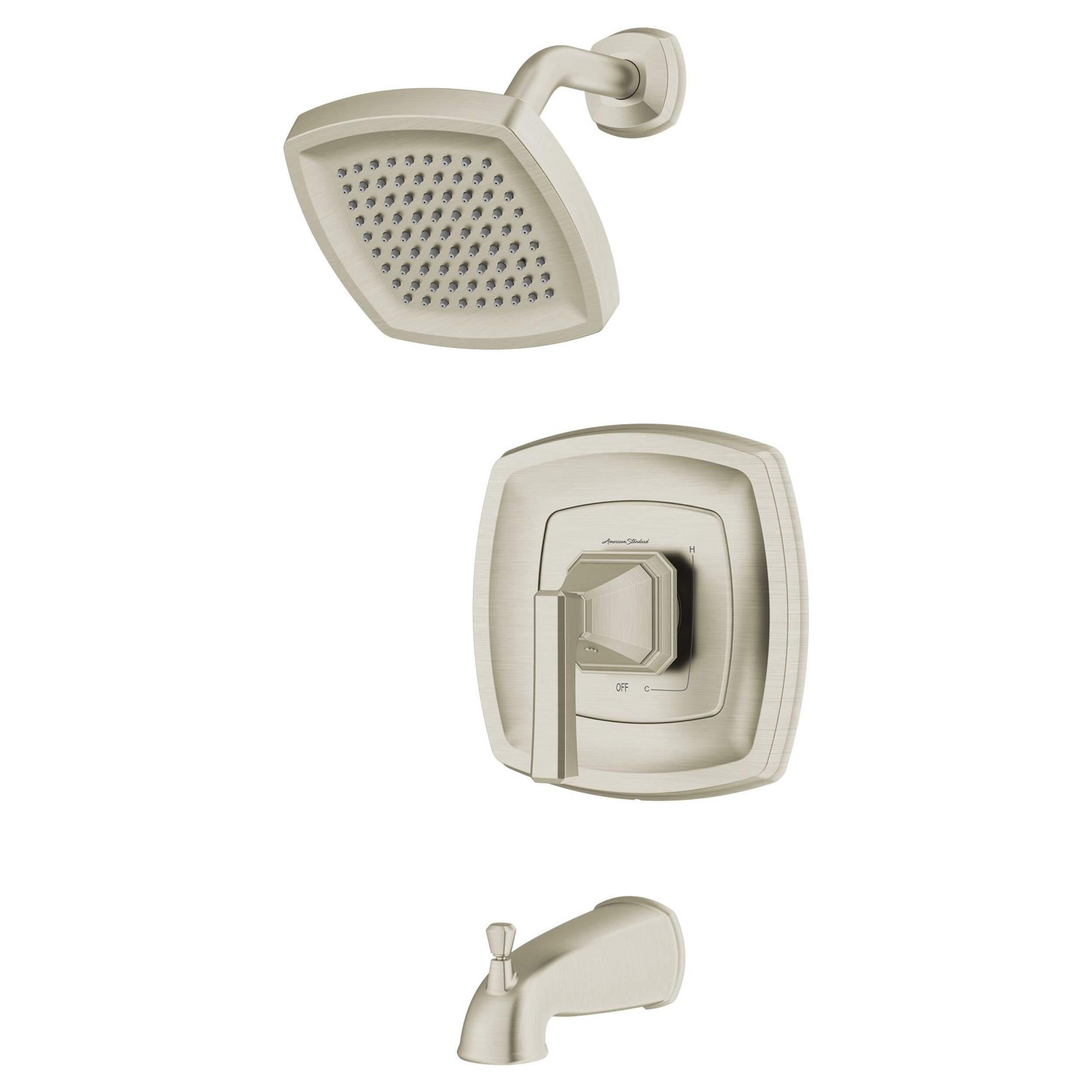 American Standard Westerly Tub and Shower Trim Kit with Valve, Brushed Nickel Front_Three_Fourths_Angled_Left