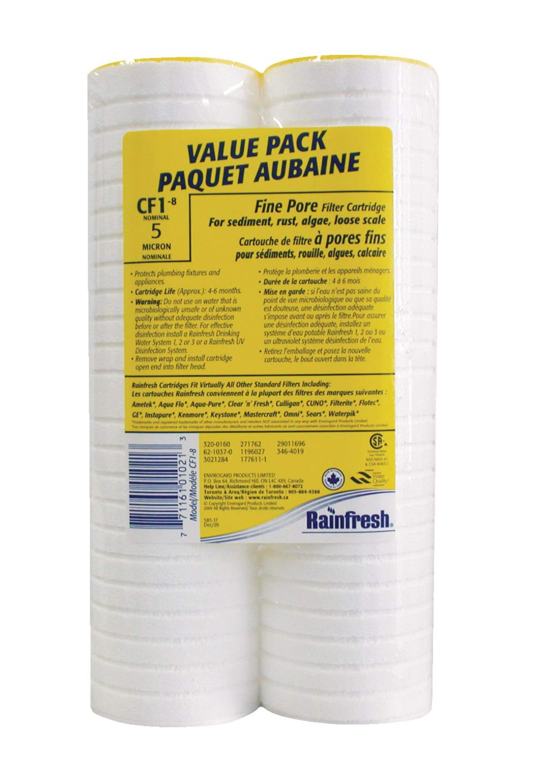 Rainfresh Fine Pore Filter Cartridge, CF1-8, 5-micron, 2-pk Front_Flat
